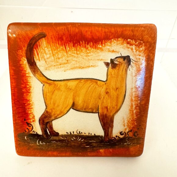 Cute Siamese Cat Ceramic Tile 4x4" Decorative Trivet Backsplash Gift - Picture 1 of 6